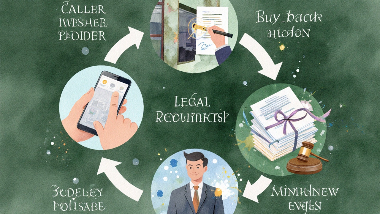 Illustrated flow of contacting provider, property valuation, legal paperwork, and transfer.
