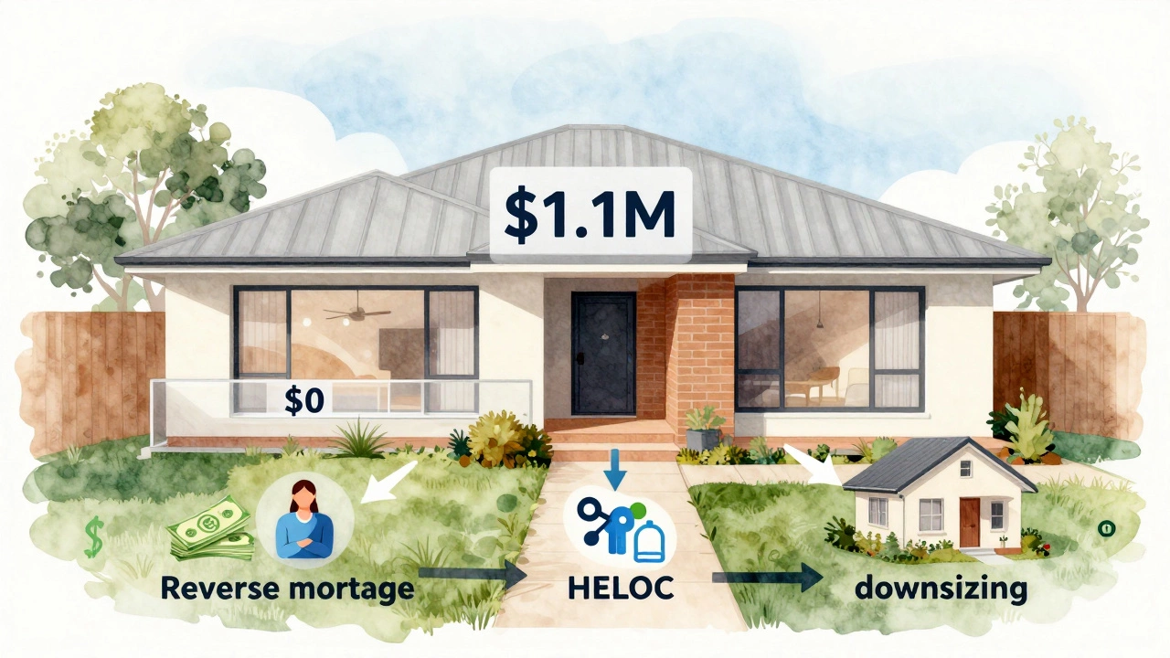 Illustration of a house with equity flowing out through three financial pathways.