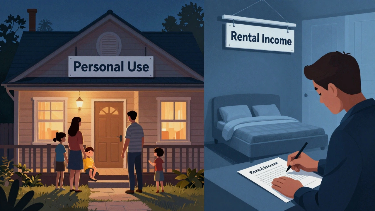 Split image showing personal home versus rental portion of a house with signage.