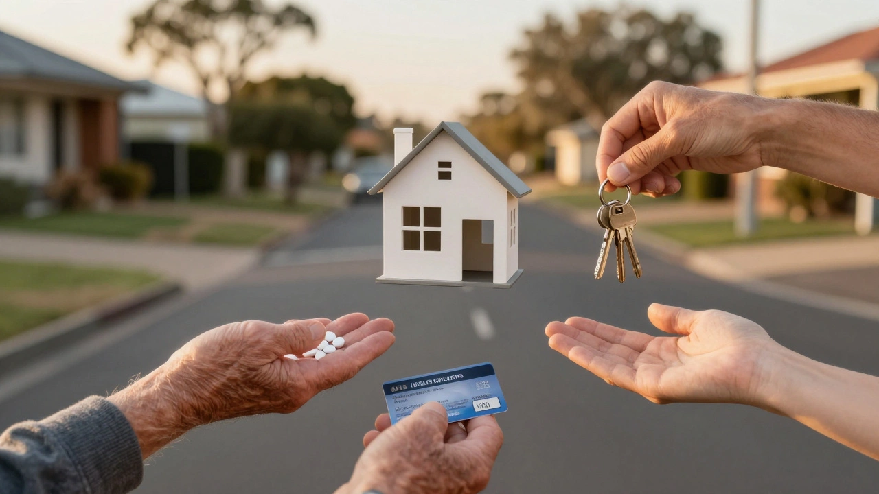 Three hands reaching toward a floating house-shaped vault representing equity options.