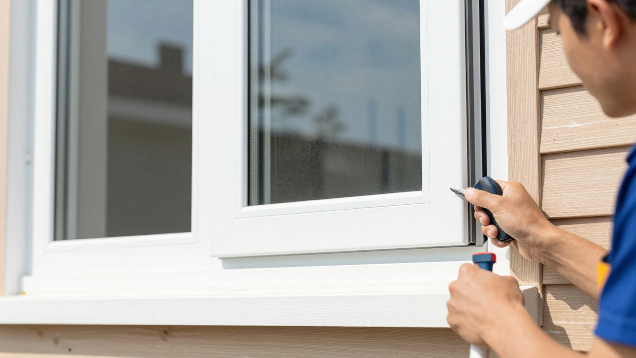 Close-up of an impact-resistant window being installed for home protection