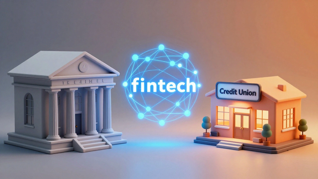 Comparison between a traditional bank, digital fintech, and a credit union