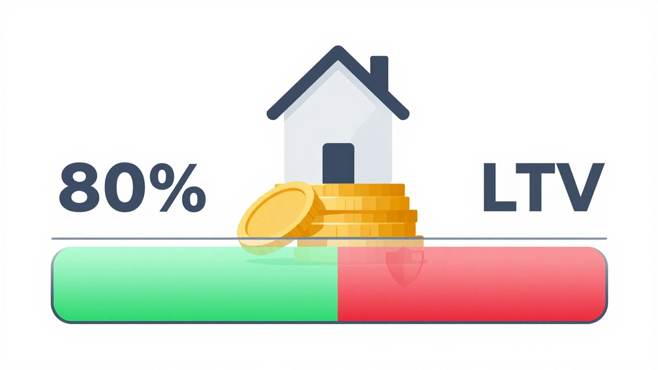 Illustration of house on coins showing 80% LTV limit and insurance zone