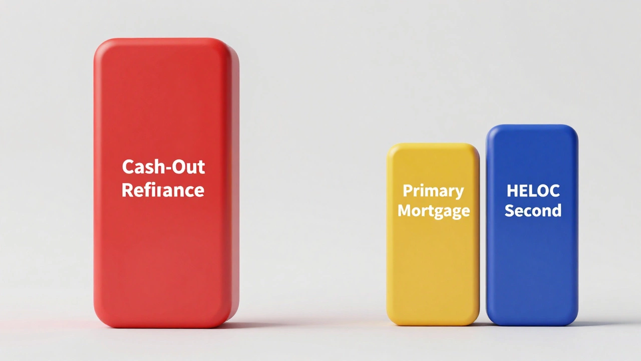 Split view comparing single refinanced loan vs separate HELOC loans