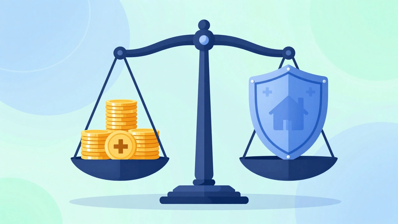 Conceptual art of a balance scale weighing savings against healthcare costs