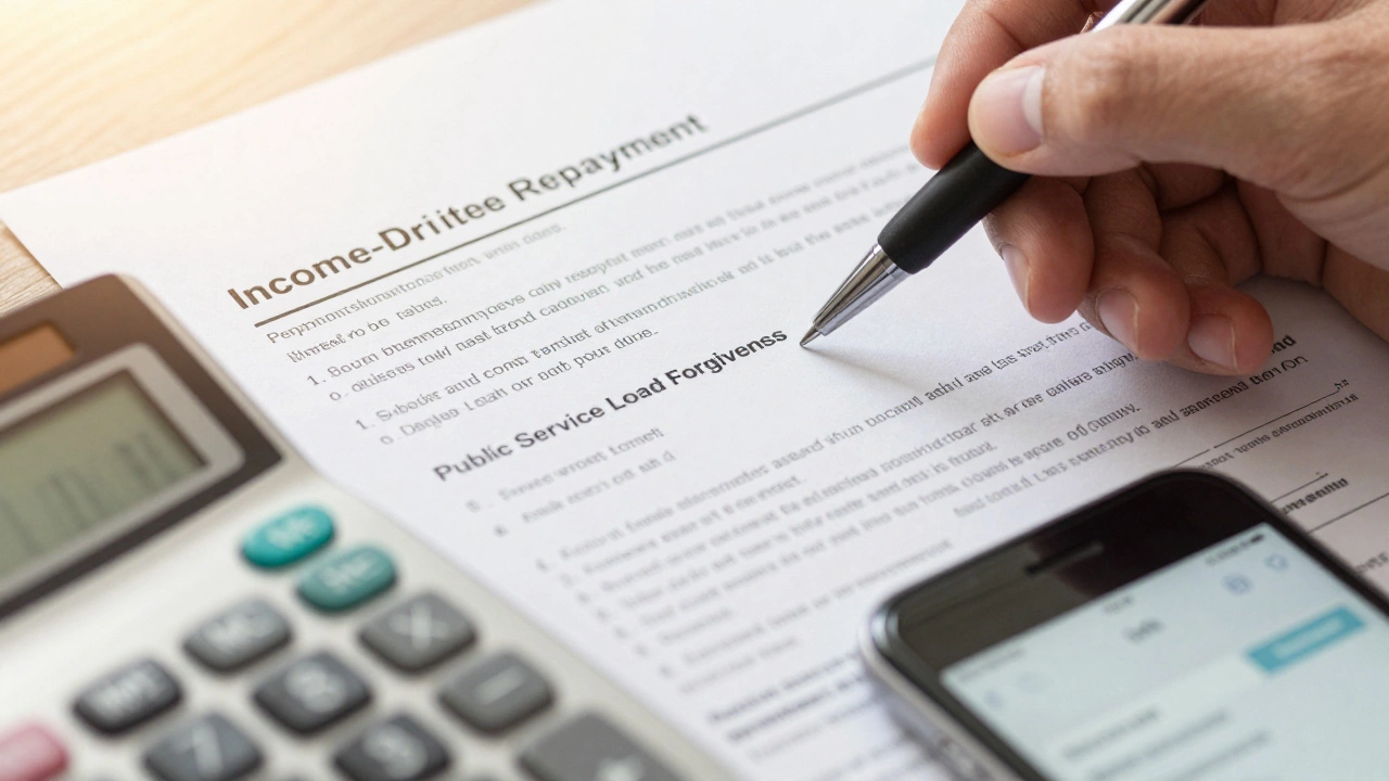 Hand signing student loan repayment plan document with calculator