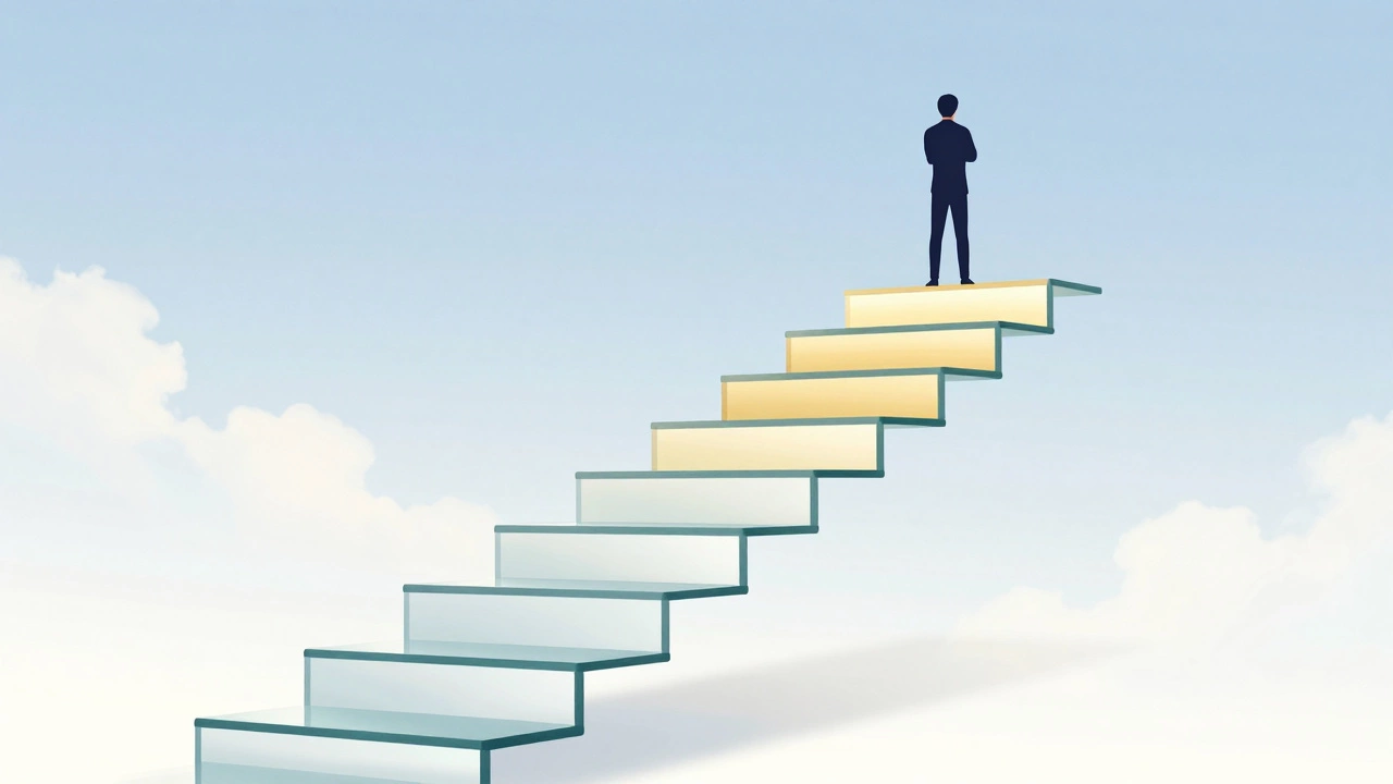 Person standing on a glass staircase representing financial priority levels