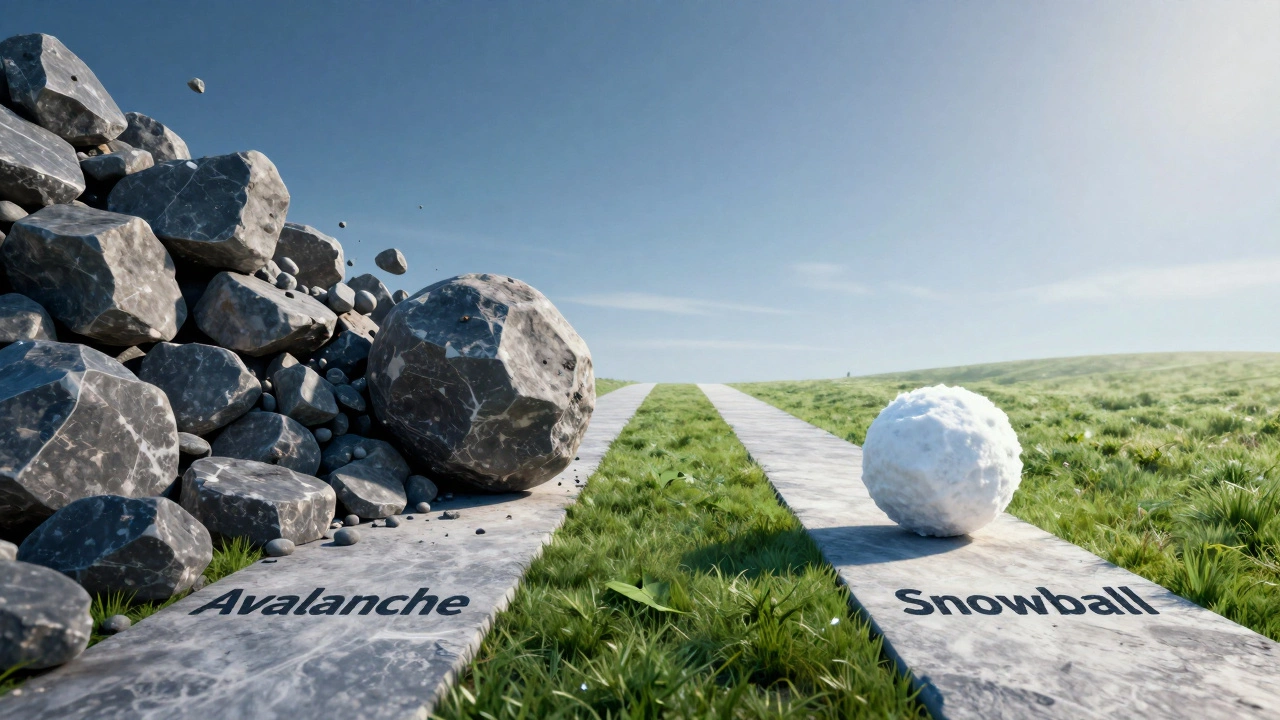 Two paths showing avalanche and snowball methods for paying off debt