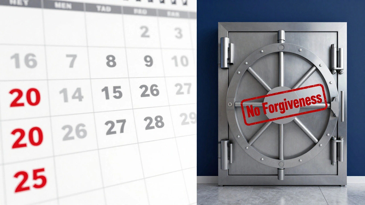Calendar showing 10, 20, 25 year timelines vs locked private loan vault