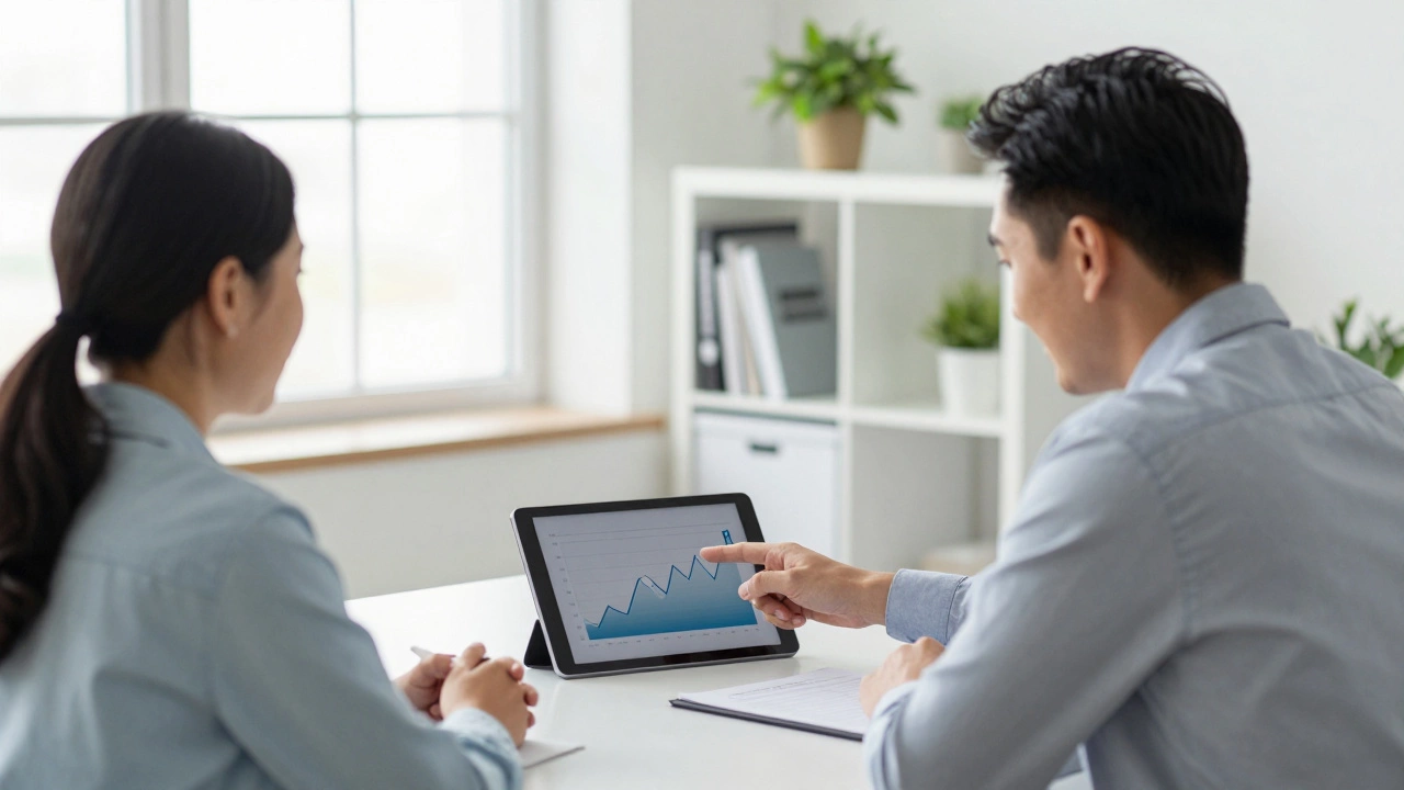 Couple consulting with financial advisor in office