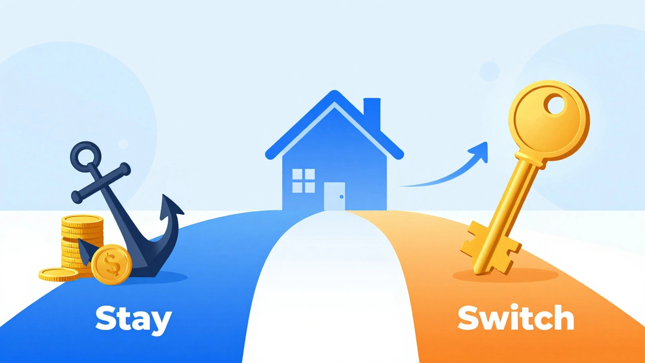 Graphic illustrating choices between staying or switching lenders