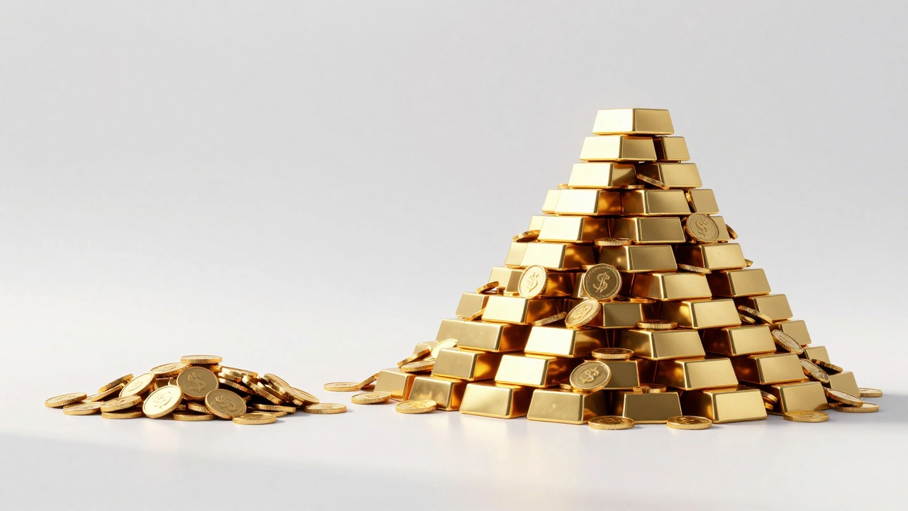 Illustration of coins growing into a large pile showing compound interest