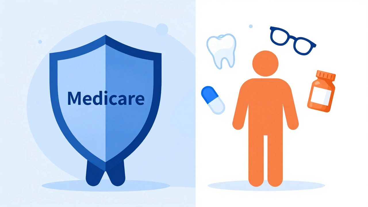 Minimalist graphic showing Medicare protection vs private health costs