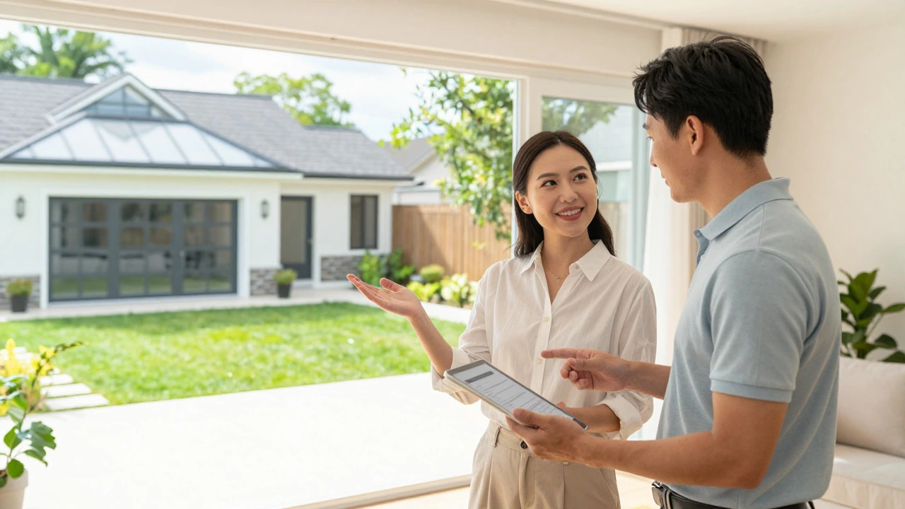 Agent and homeowner discussing renovation updates