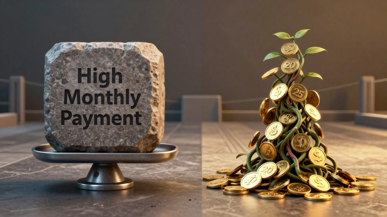 Conceptual art showing loan term vs total interest cost