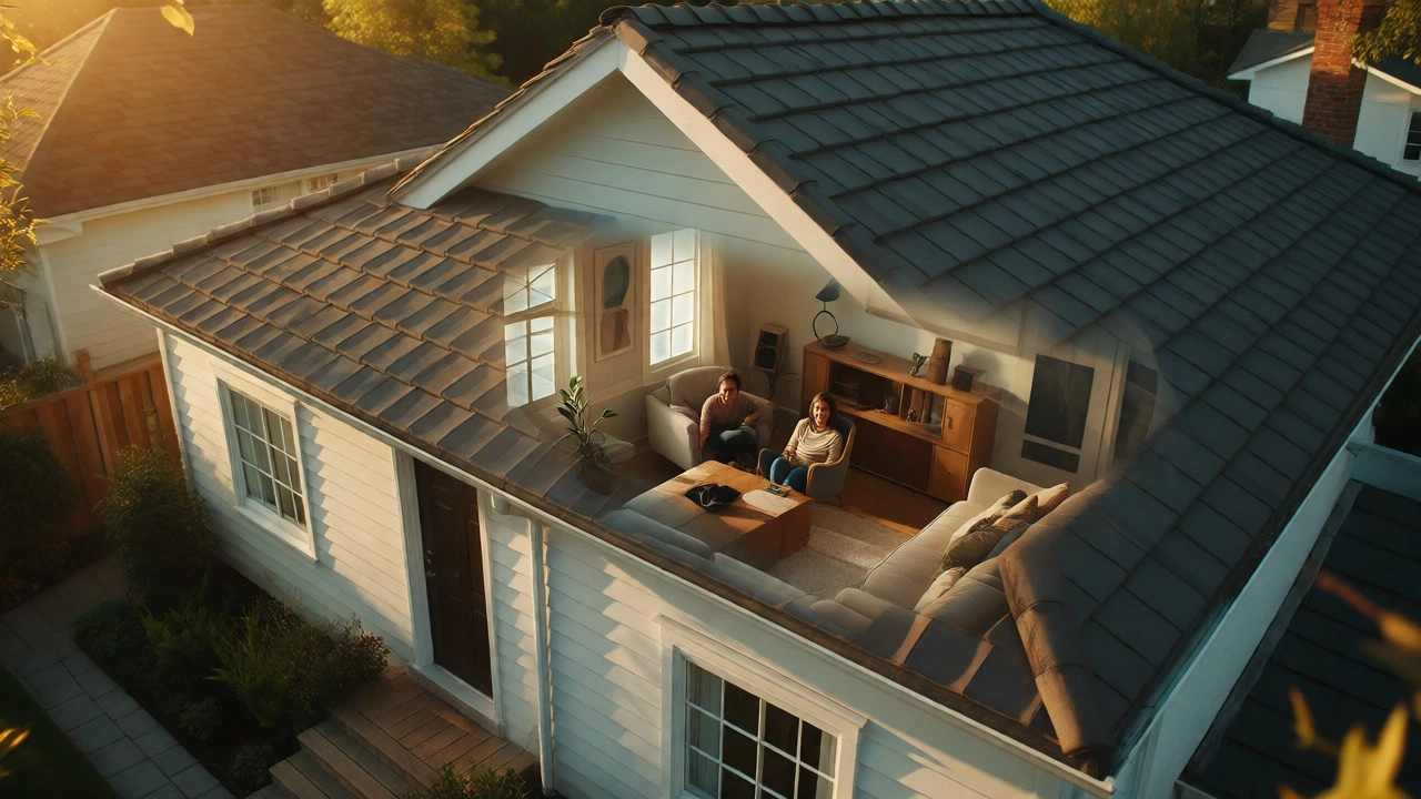 Suburban home with happy family inside