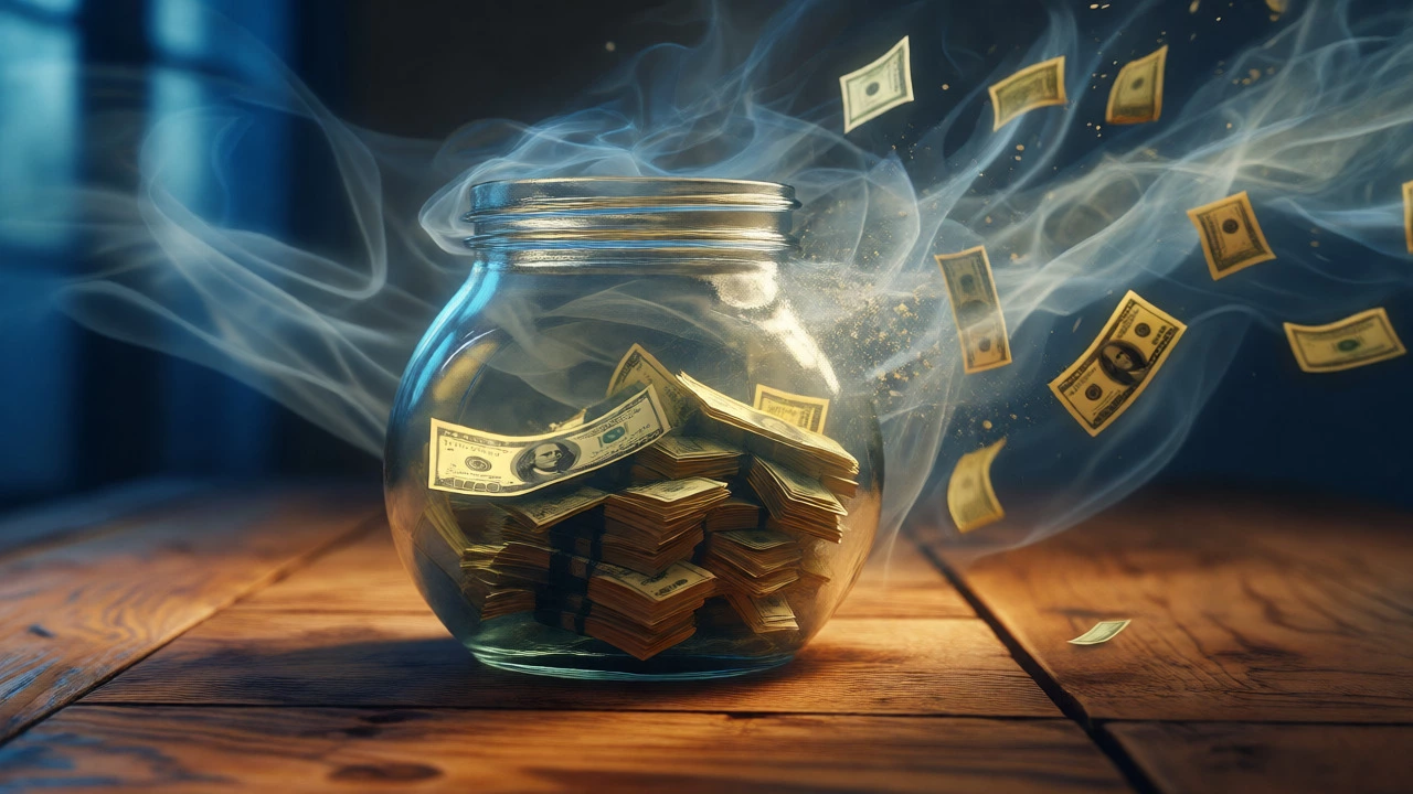 Conceptual image of money dissolving in a jar to represent inflation.