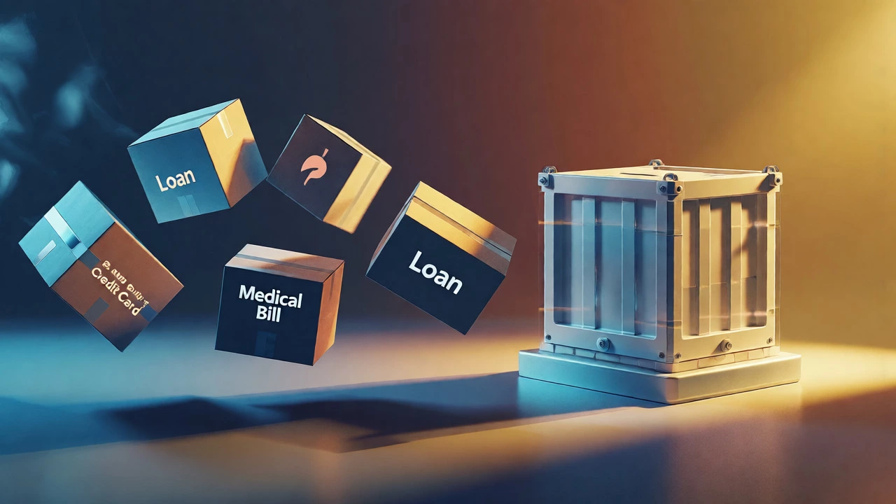 Conceptual image of multiple debts merging into one